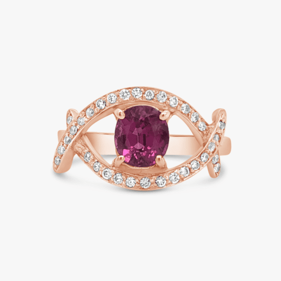 Anillo Bauer oro rosa 18k, rubíes y diamantes