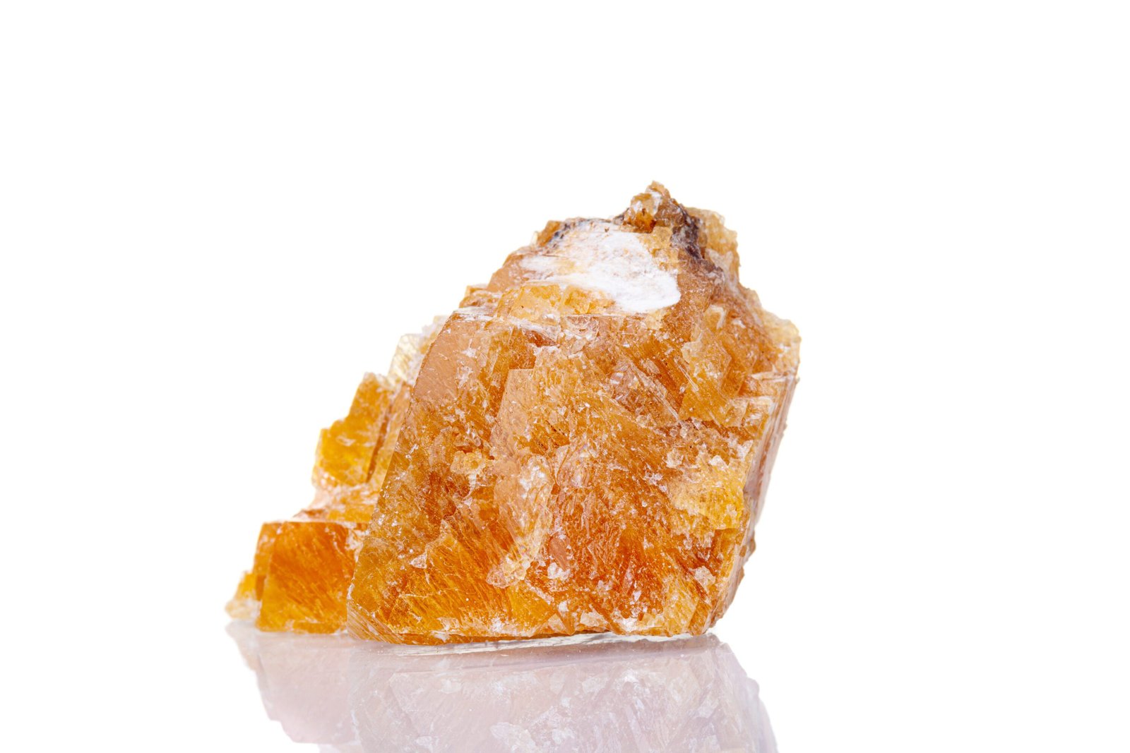 Macro,Mineral,Stone,Yellow,Calcite,On,A,White,Background,Close up