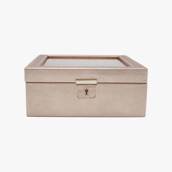 Caja porta relojes Wolf Palermo cuero oro rosa