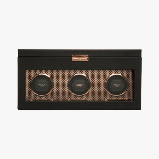 Rotor triple porta relojes Wolf Axis cuero negro