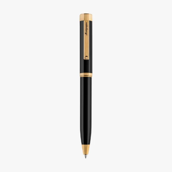 Bolígrafo Montegrappa Otto oro amarillo 14K, acero y resina negra