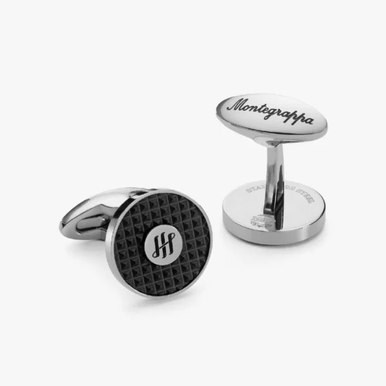 Mancornas Montegrappa Clou Ambigram redondas acero guilloché y clavos de paris