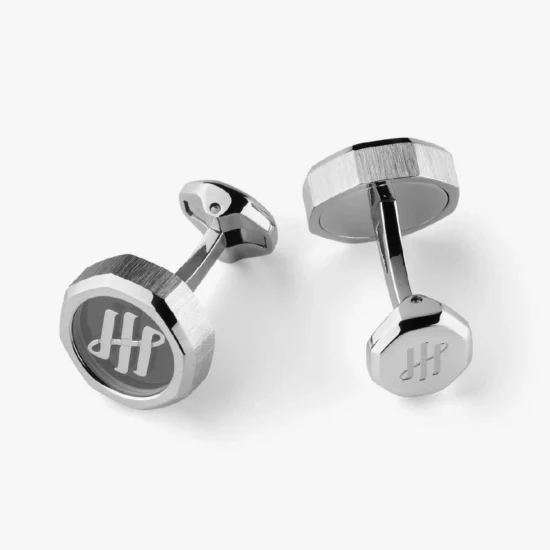 Mancornas Montegrappa Otto octogonales acero, paladio y cristal de zafiro