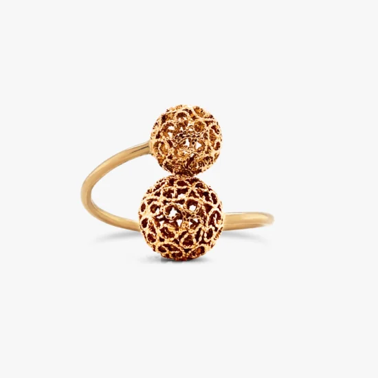 Anillo doble esfera filigrana de caracol Bauer Herencias oro amarillo 18K y esmeralda