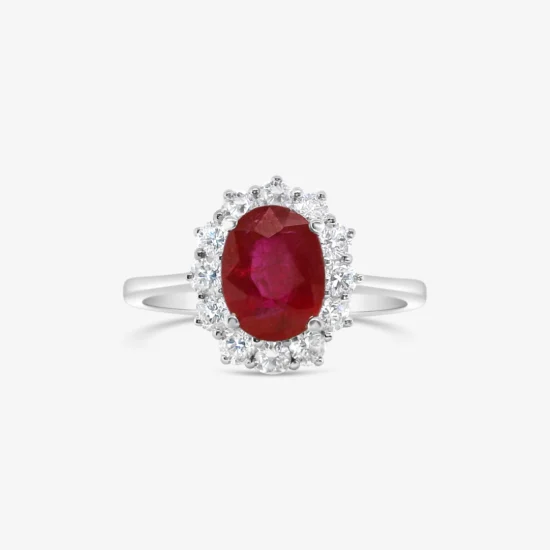 Anillo Halo Bauer oro blanco 18K, rubí y diamantes