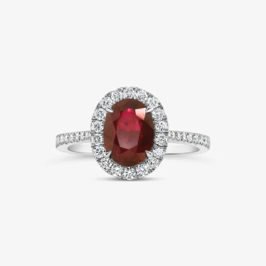 Anillo Halo Bauer oro blanco 18K, rubí y diamantes