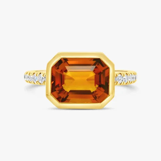 Anillo Bauer oro amarillo 18K citrina y diamantes
